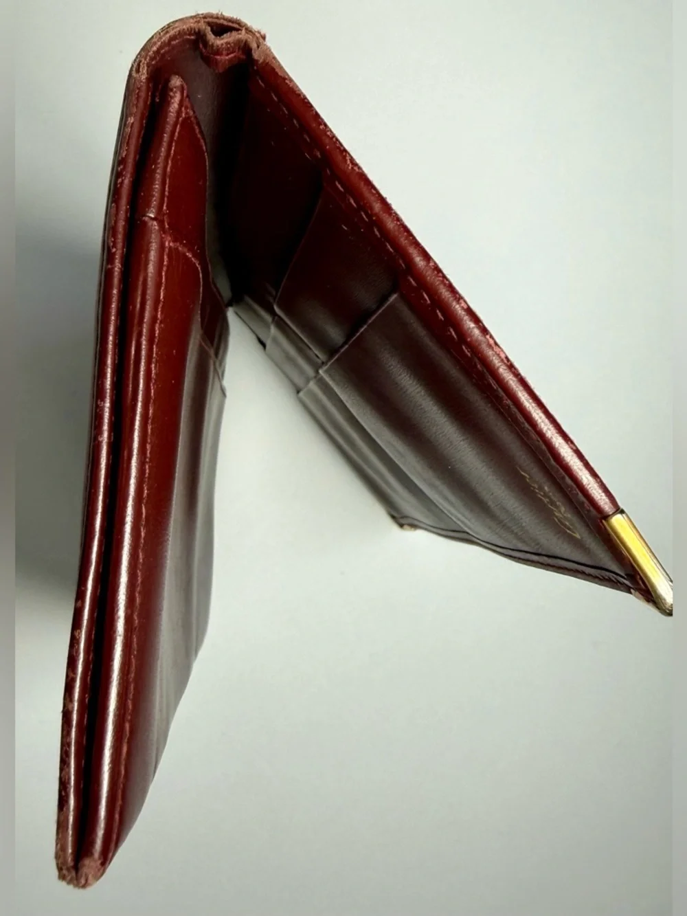 Cartier Must de Cartier Burgundy Leather Long Wallet Vintage Gold Corners